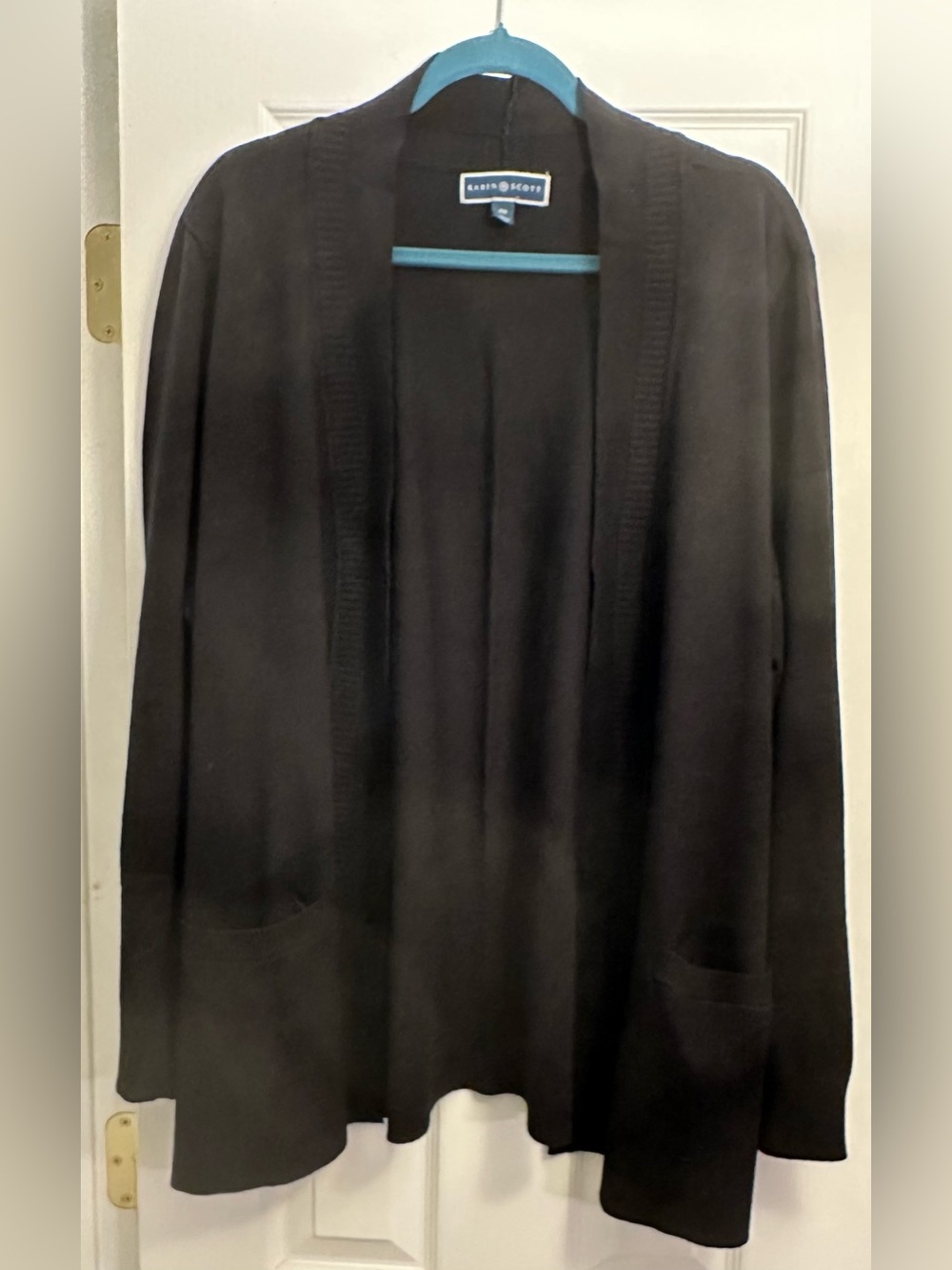 Karen Scott Black Open-Front Cardigan with Pockets 2X